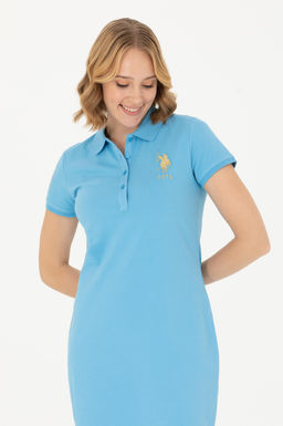Kad_n Turkuaz Polo Yaka Mini Boy _rme Elbise