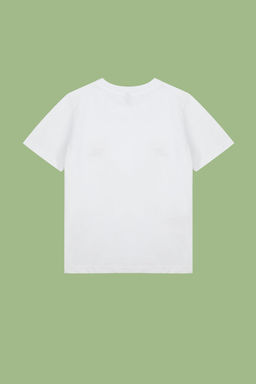 Beyaz Erkek Cocuk %100 Pamuk Dinozor Payetli Regular Kal?p K?sa Kol Orme T-Shirt TKDSS24TS00033 - Trendyolmilla фото 3