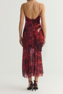 TRENDYOLMILLA Cok Renkli A-Kesim Degaje Yaka Cicek Desenli Piliseli Orme S?k Elbise TPRSS25EL00088  фото 5