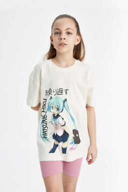 Футболка Oversize с короткими рукавами Hatsune Miku для девочек - Defacto фото 3