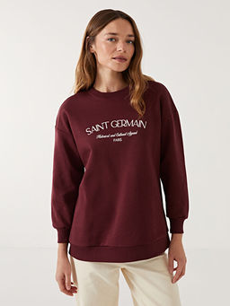 Bisiklet Yaka Nak??l? Kad?n Kal?n Sweatshirt Tunik