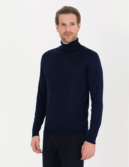 Lacivert Slim Fit Bal_k__ Yaka Y_n Kar___ml_ Basic Triko Kazak - Pierre cardin фото 4