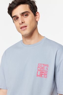 TRENDYOL MAN Gri Oversize/Genis Kesim Bisiklet Yaka Yaz? Bask?l? %100 Pamuklu T-Shirt TMNSS21TS1685 - Trendyolmilla фото 8