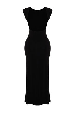TRENDYOLMILLA Siyah S?rt Dekolteli Fitted/Vucuda Oturan Maxi Esnek Orme Maxi Kalem Elbise TWOSS24EL00090  фото 7