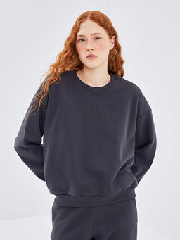 Bisiklet Yaka Nak??l? Kad?n Kal?n Sweatshirt