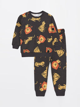 Bisiklet Yaka Uzun Kollu Bask?l? Erkek Bebek Sweatshirt ve E?ofman Alt? 2li Tak?m