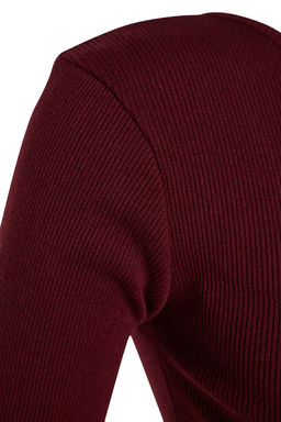TRENDYOLMILLA Bordo Fitilli S?rt Detayl? Bisiklet Yaka Fitted/Vucuda Oturan Mini Esnek Orme Elbise TWOAW24EL00390  фото 7