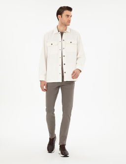 Ekru Klasik Yaka _ift Cepli Oversize G_mlek Ceket