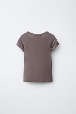 CAMISETA LISA ALGOD?N Y MODAL / Marr?n / Topo - Zara фото 2