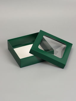 Цена за 5 шт. Коробка складная, крышка-дно, армейский зелёный, с окном 20 х 20 х 6 см