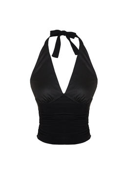 Siyah Boyundan Baglamal? Vucuda Oturan Esnek Crop Orme Bluz TWOSS24BZ00061