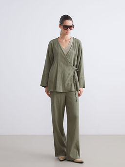 B?y?k Beden Beli Lastikli Dokulu M?slin Kad?n Pantolon