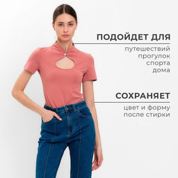 Футболка женская с вырезом MINAKU: Basic line, цвет пыльная роза, размер 40 фото 22