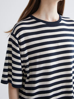 Bisiklet Yaka ?izgili Kad?n Triko Kazak