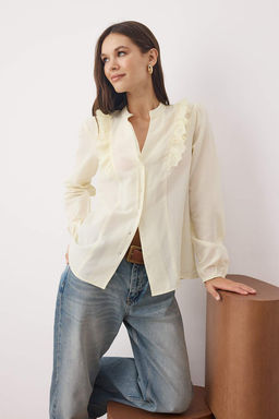 TRENDYOLMILLA Bej Dantelli Pamuklu Regular Normal Kal?p Dokuma Gomlek TWOSS20GO0044 фото 10