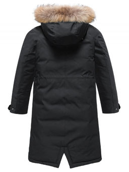 Парка зимняя подростковая для девочки с капюшоном и мехом черного цвета 9536Ch