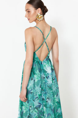 TRENDYOLMILLA Cok Renkli A-Kesim Cicekli Dokuma Sifon Uzun Abiye Elbise TPRSS24AE00094  фото 3