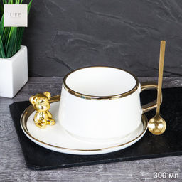 Чайный набор 300 мл 3 предмета с ложкой Мишка / JY3539 /уп 48/
