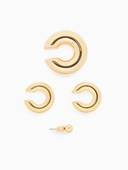 Серьги и кафф QF Бублики трио, набор 4 шт. цвет золото