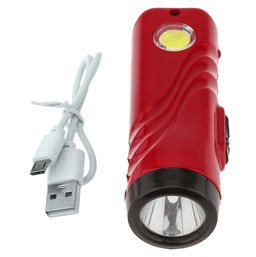 Фонарь ручной 10,7х3,4х3,8см, 2 режима свечения: максимальный; боковой на панеле корпуса, две светодиодные лампы 1Вт/COB, встроенный аккумулятор емкостью 800 мАч, пластиковый корпус, цвет - красно-черный, с USB зарядкой, USB-кабель длиной 28см в комп - Домашняя мода фото 2