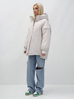 Куртка летучая мышь женская с капюшоном зимняя бежевого цвета 9630B - Mtforce фото 3