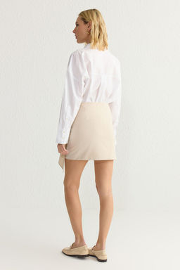 Bej Baglama Detayl? Pamuklu Dokuma Etek TWOSS25ET00019 - Trendyolmilla фото 5