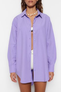 Plaj Giyim Lila Dokuma Maxi Gomlek TBESS22GO0664