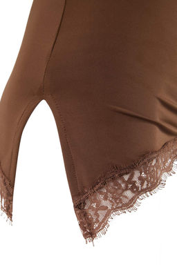 Kahverengi Fitted/Vucuda Oturan Asimetrik Dantel Detayl? Esnek Orme Bluz TWOSS26BZ00442 - Trendyolmilla фото 6