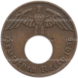 Монета 1 рейхспфенниг 1938 года E Германия