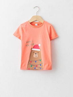 Bisiklet Yaka K?sa Kol Bask?l? Pamuklu Erkek Bebek Ti??rt