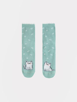 Цена за 5 пар! Носки детские мятные с пикотом на борту и рисунком в виде котиков - Mark formelle фото 4