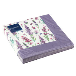 Салфетки бумажные Art Bouquet 33х33см, 3-х слойные, 20 штук в упаковке, 100% целлюлоза, Скатерть с лавандой (Россия)