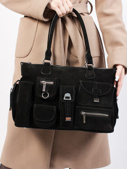 LACCOMA сумка Y2431F-черный натуральная замша, натуральная кожа полиэстер  фото 7