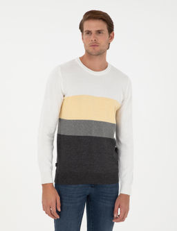 Gri Melanj Slim Fit Bisiklet Yaka Triko Kazak