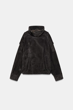 100% SUEDE LEATHER BIKER JACKET WITH COVERED BUTTONS - Zara фото 9