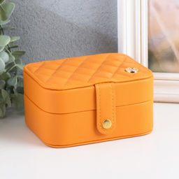Шкатулка кожзам для украшений Стёганая матовая оранжевая 12х10х6,3 см