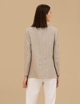 Bej Keten Kar___ml_ Comfort Fit Ceket