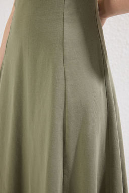 TRENDYOLMILLA Haki %100 Pamuk Skater/Belden Ac?lan Bisiklet Yaka Kolsuz Midi Orme Elbise TWOSS24EL00193  фото 3