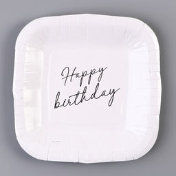 Цена за 10 шт. Тарелка бумажная квадратная Happy Birthday,белая, 16,5х16,5 см