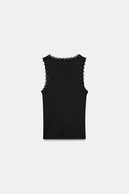 TOP PERLAS ENCAJE / Negro