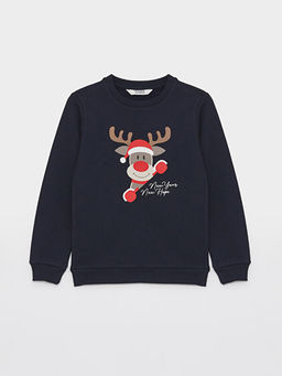 Bisiklet Yaka Y?lba?? Temal? Uzun Kollu Erkek ?ocuk Sweatshirt