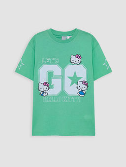 Bisiklet Yaka Hello Kitty Bask?l? K?z ?ocuk Ti??rt