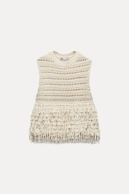 TEXTURED KNIT TOP WITH FRINGING - Zara фото 4