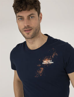 Lacivert Slim Fit Bask_l_ Bisiklet Yaka Ti__rt - Pierre cardin фото 2