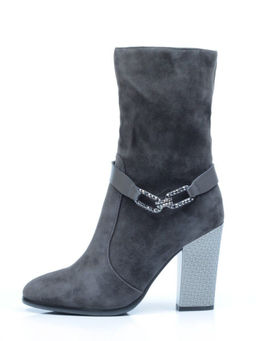 YF189-062M DK.GREY Полусапоги зимние женские (натуральная замша, натуральный мех (еврозима))