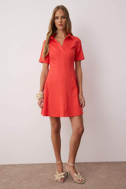 Trendyolmilla Ekru Duz Etegi Belden Ac?lan Dikis Detayl? Mini Dokuma Elbise TWOSS25EL00184  фото 10