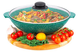 Сковорода ВОК 28 см 3 л ГАРМОНИЯ ВКУСА Изумруд С КРЫШКОЙ ф28, 33,5*29,5*13,5 см - Elan gallery фото 3
