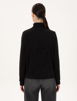 Siyah Comfort Fit Fermuarl_ Polar Sweatshirt