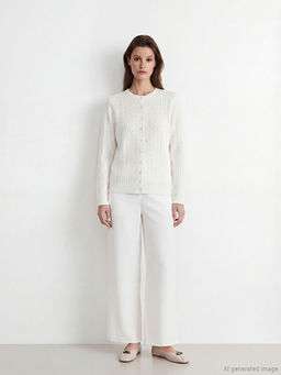 Bisiklet Yaka Kendinden Desenli Kad?n Triko H?rka