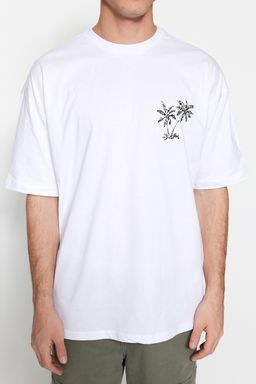 TRENDYOL MAN Beyaz Oversize/Genis Kesim Manzara Bask?l? K?sa Kol %100 Pamuklu T-Shirt TMNSS21TS0619 - Trendyolmilla фото 2